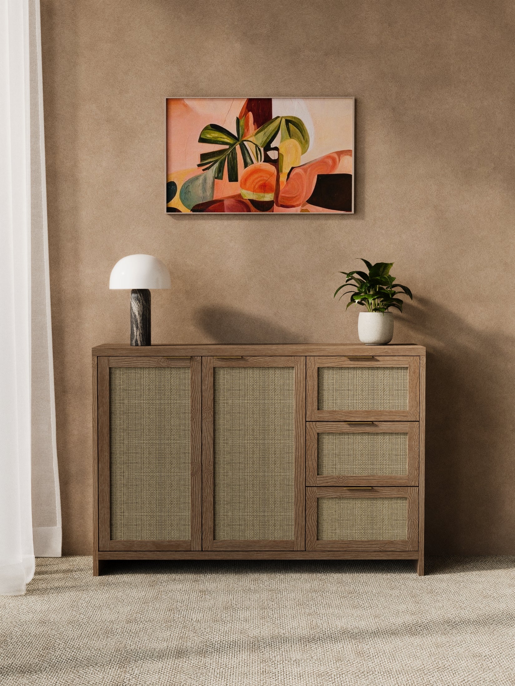 Alana Wooden Rattan Sideboard Cabinet