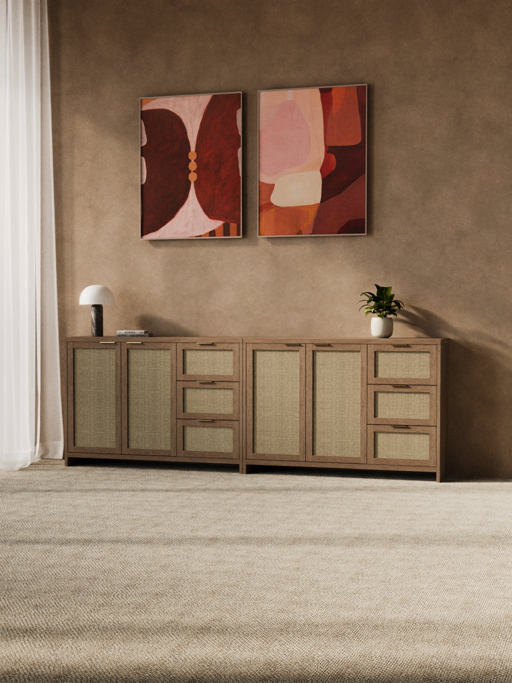 Alana Wooden Rattan Sideboard Cabinet Bundle 240cm