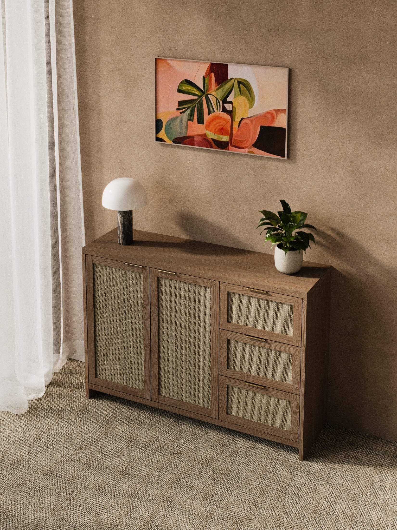 Alana Wooden Rattan Sideboard Cabinet Bundle 240cm - Image 3
