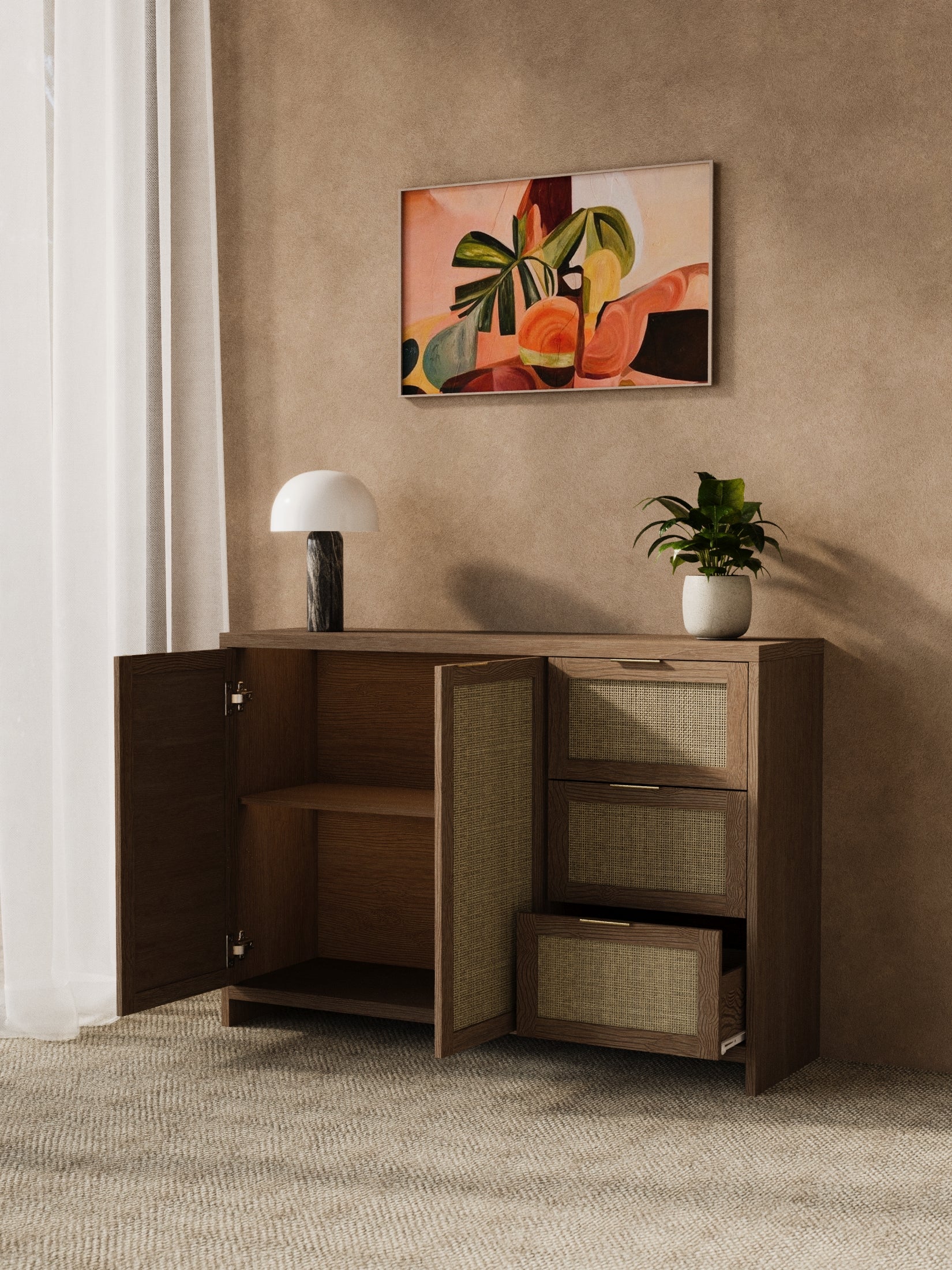 Alana Wooden Rattan Sideboard Cabinet Bundle 240cm - Image 4