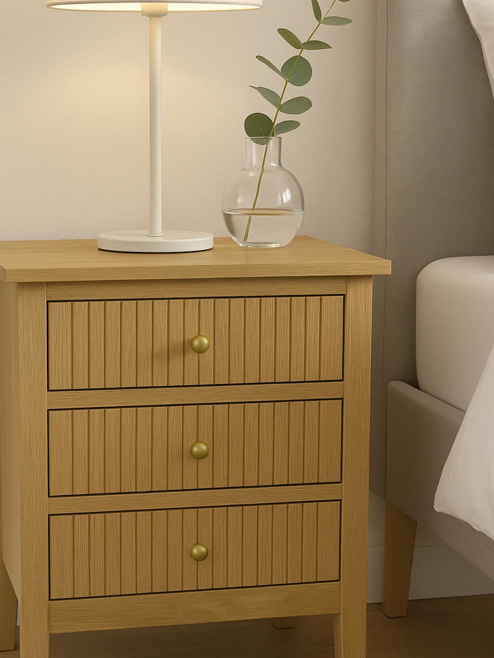 Alya Natural 3 Drawer Bedside Table - Image 2