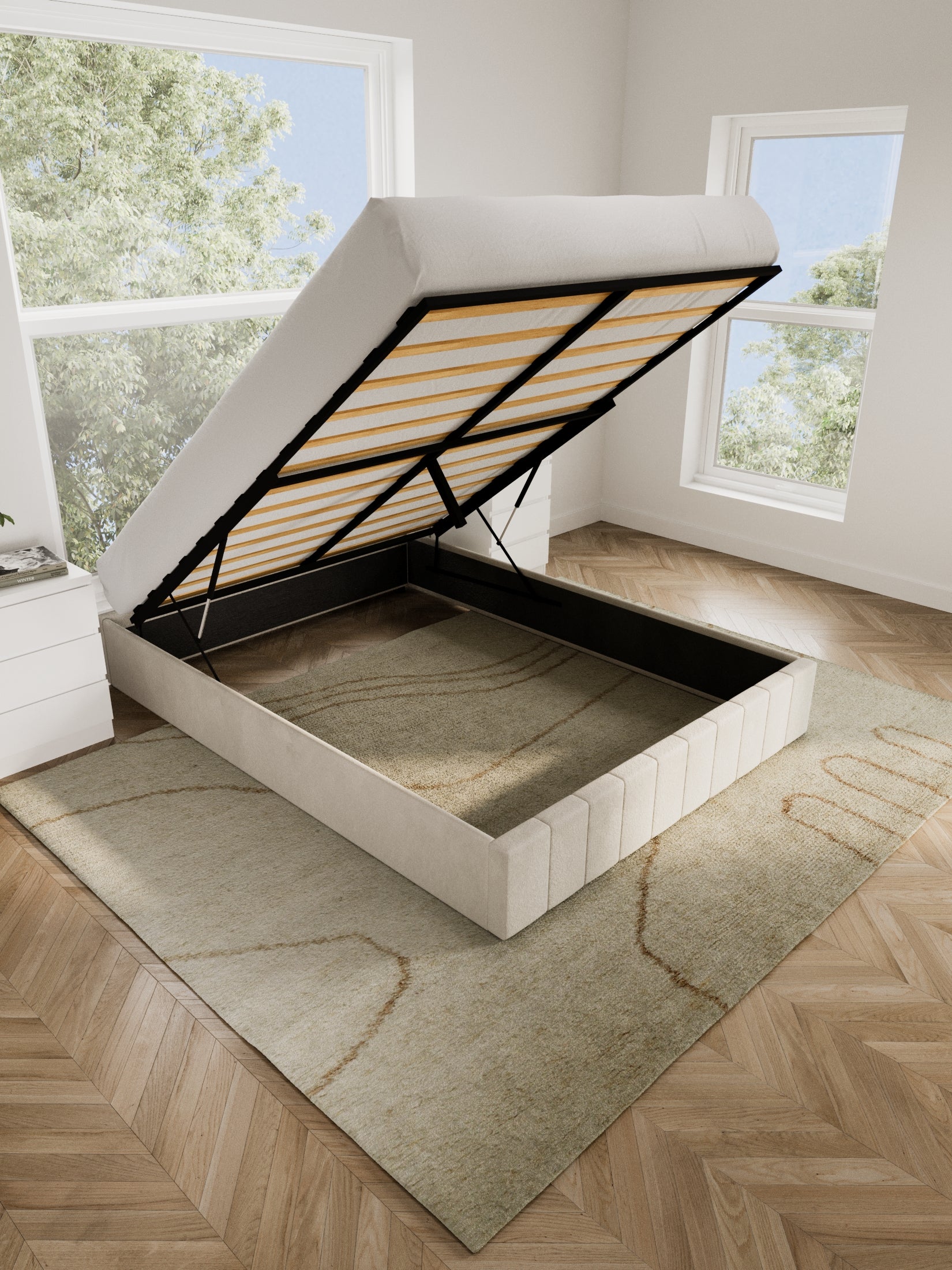 Amelia Cream Velvet Gas Lift Bed Base - Image 2