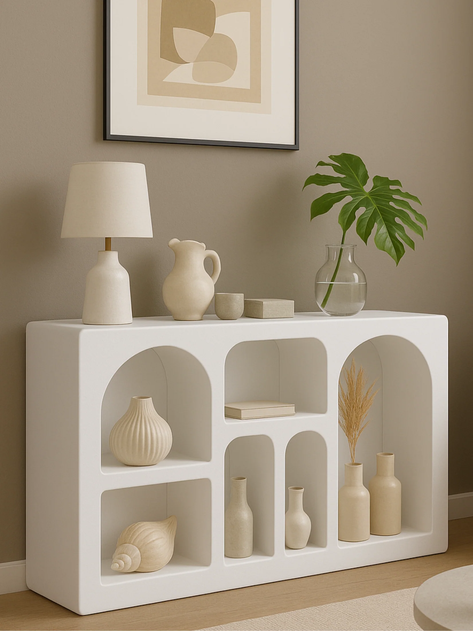 Amira White Rendered Shelving Unit 120cm
