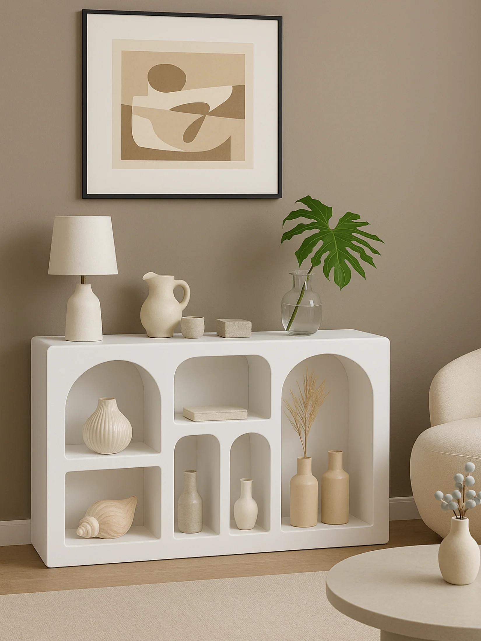 Amira White Rendered Shelving Unit 120cm - Image 2