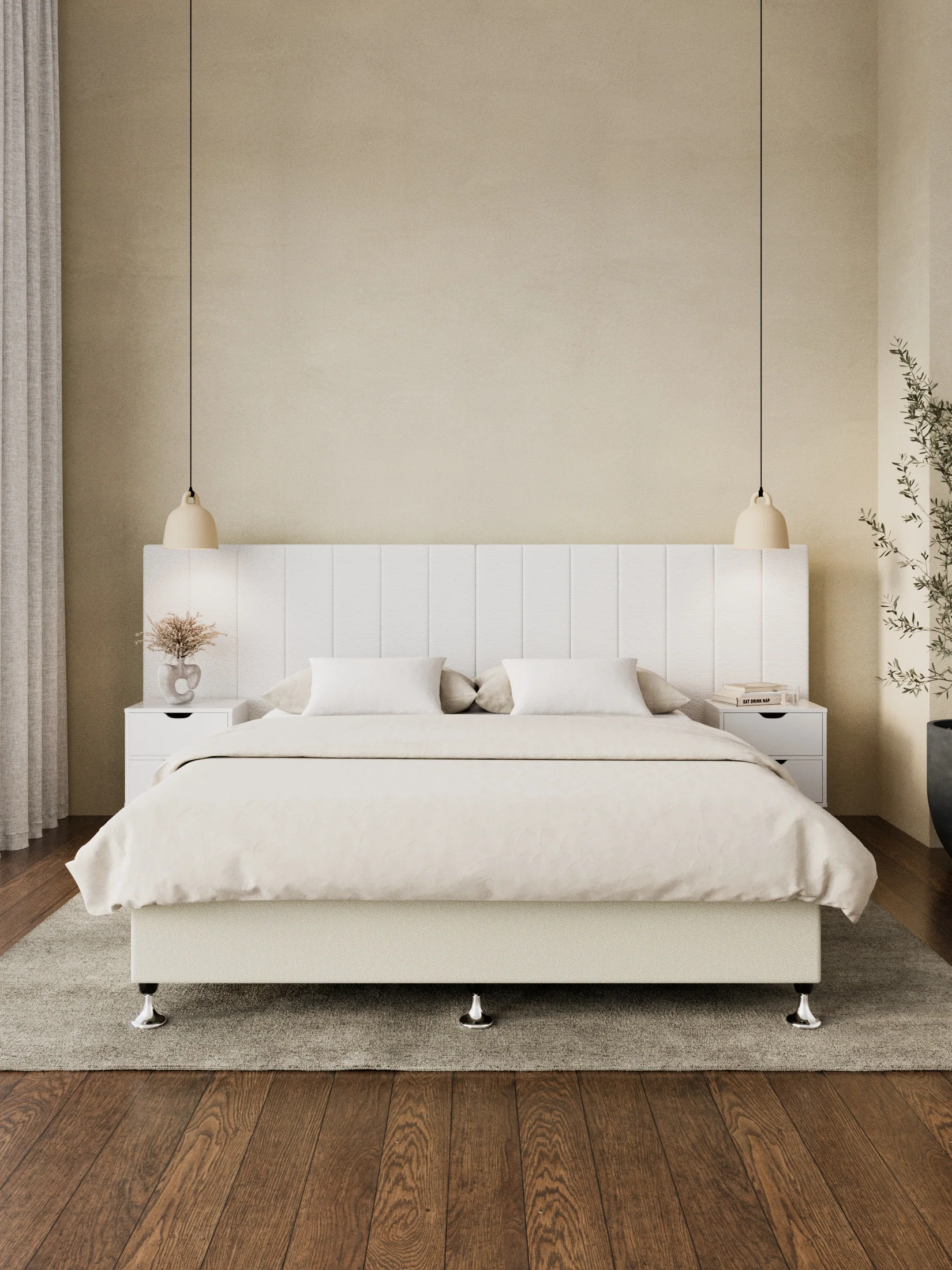 Avalon White Boucle Panel Bedhead