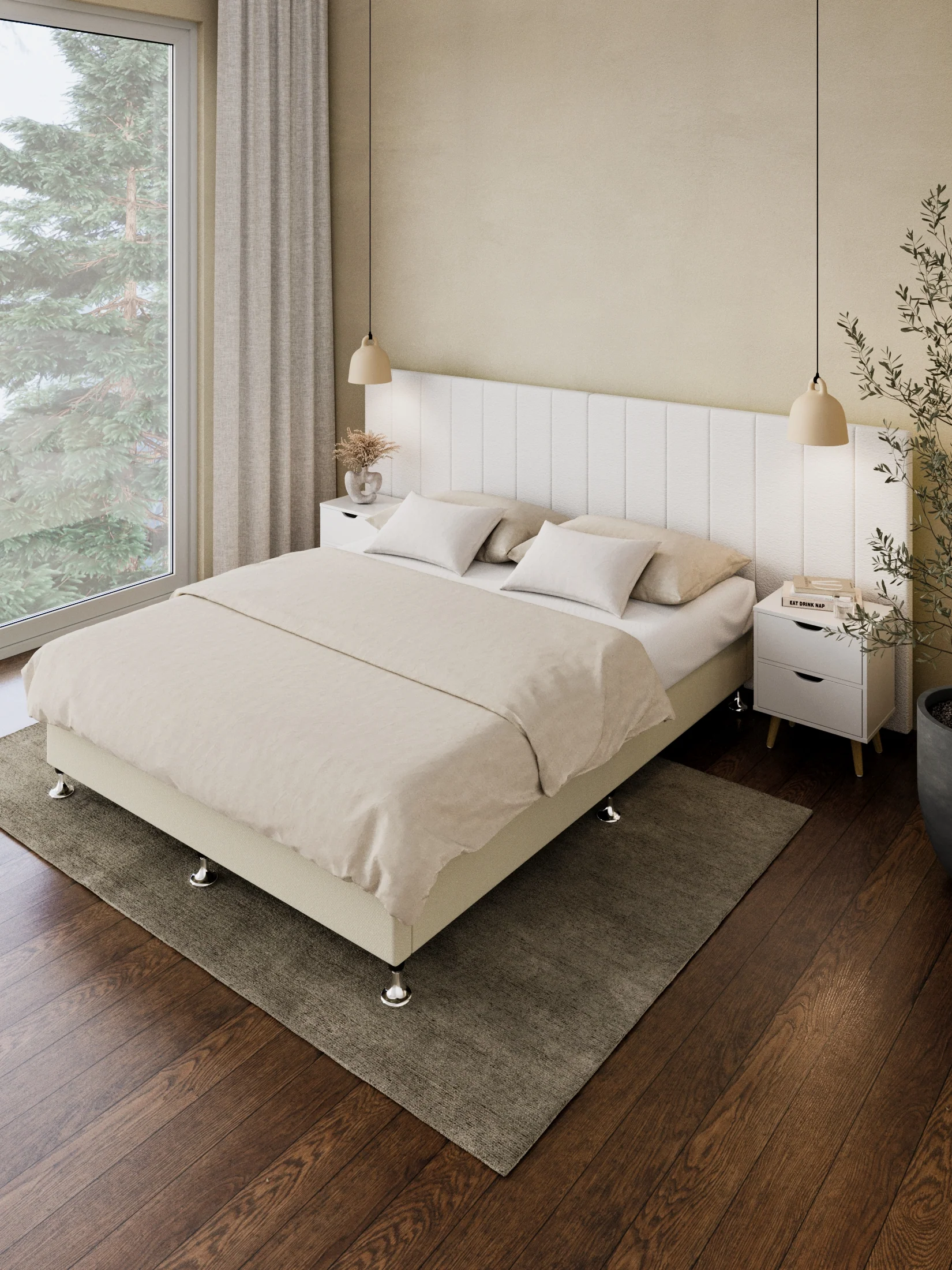 Avalon White Boucle Panel Bedhead - Image 2