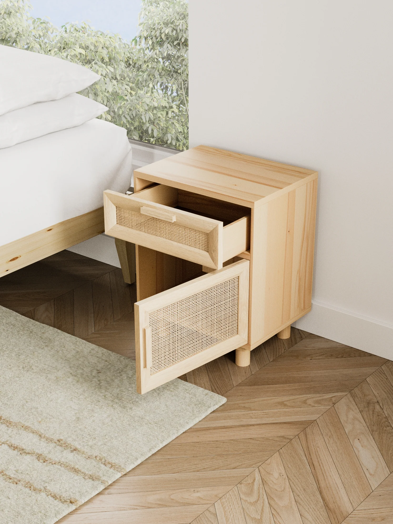 Bardon Rattan Wooden Bedside Table 2pcs - Image 2