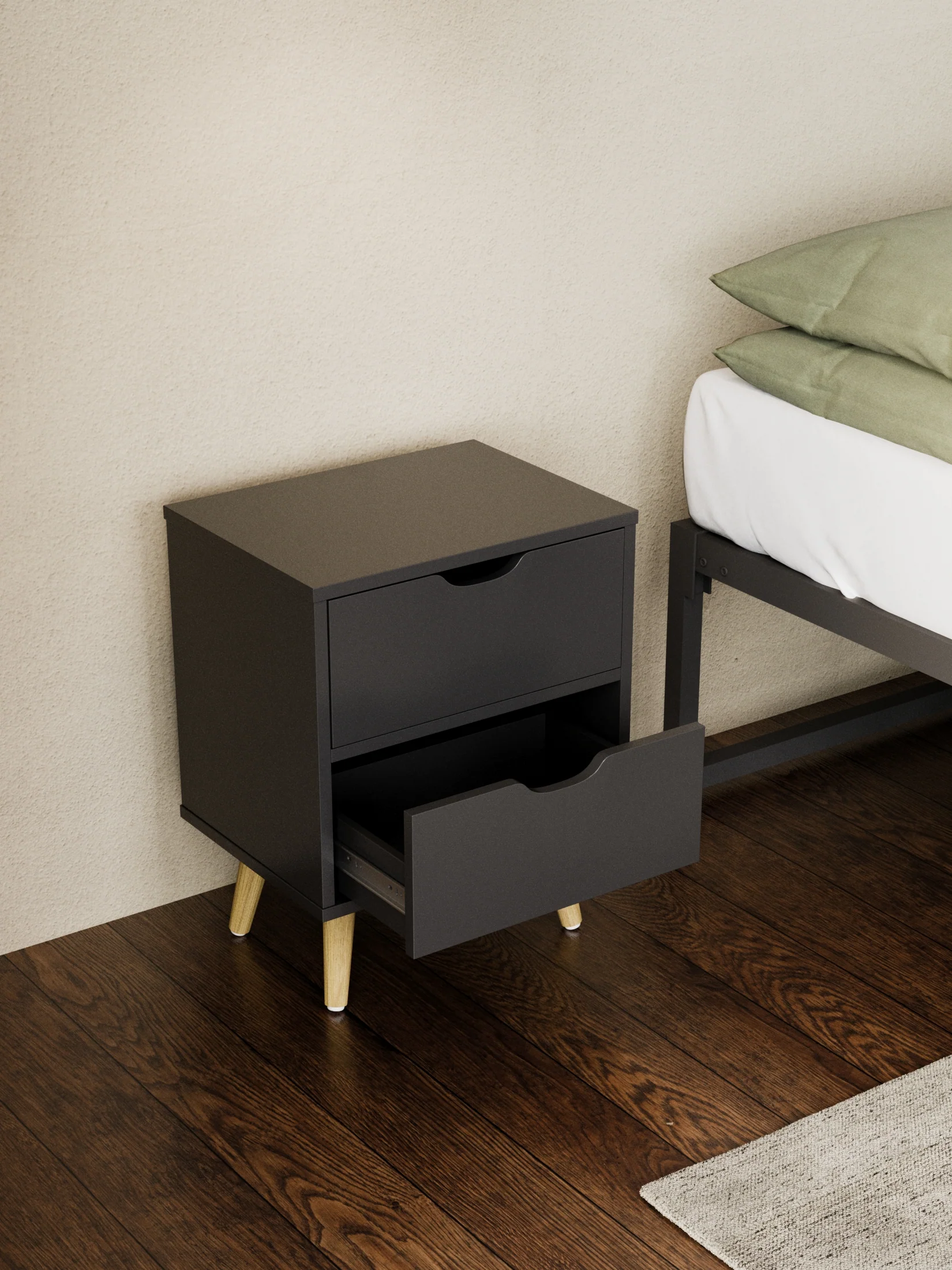 Chelsea Black Wooden Bedside Table - Image 2