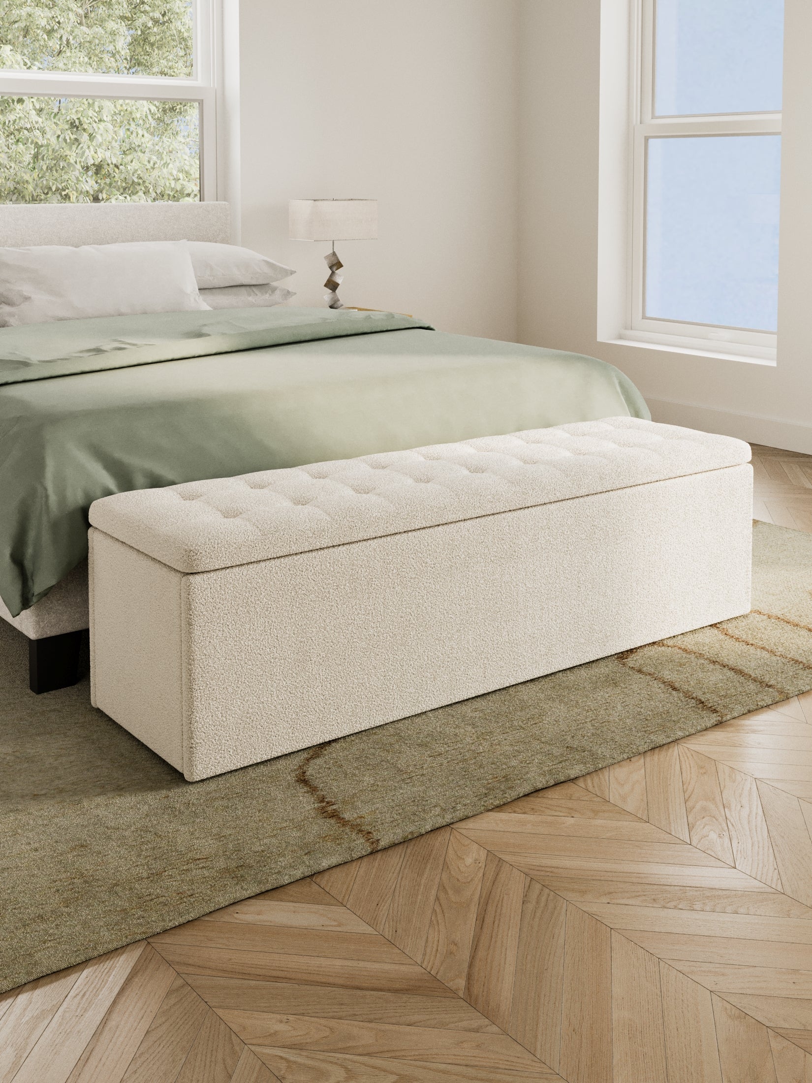 Clara Boucle Cushioned Storage Ottoman - Image 2