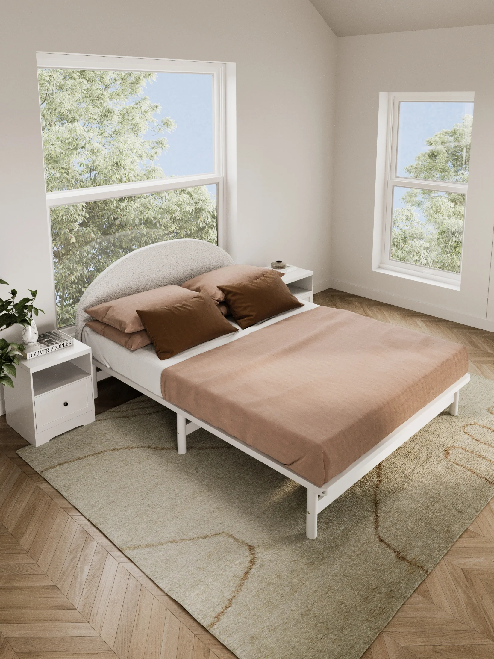 Gemma White Boucle Arched Bedhead