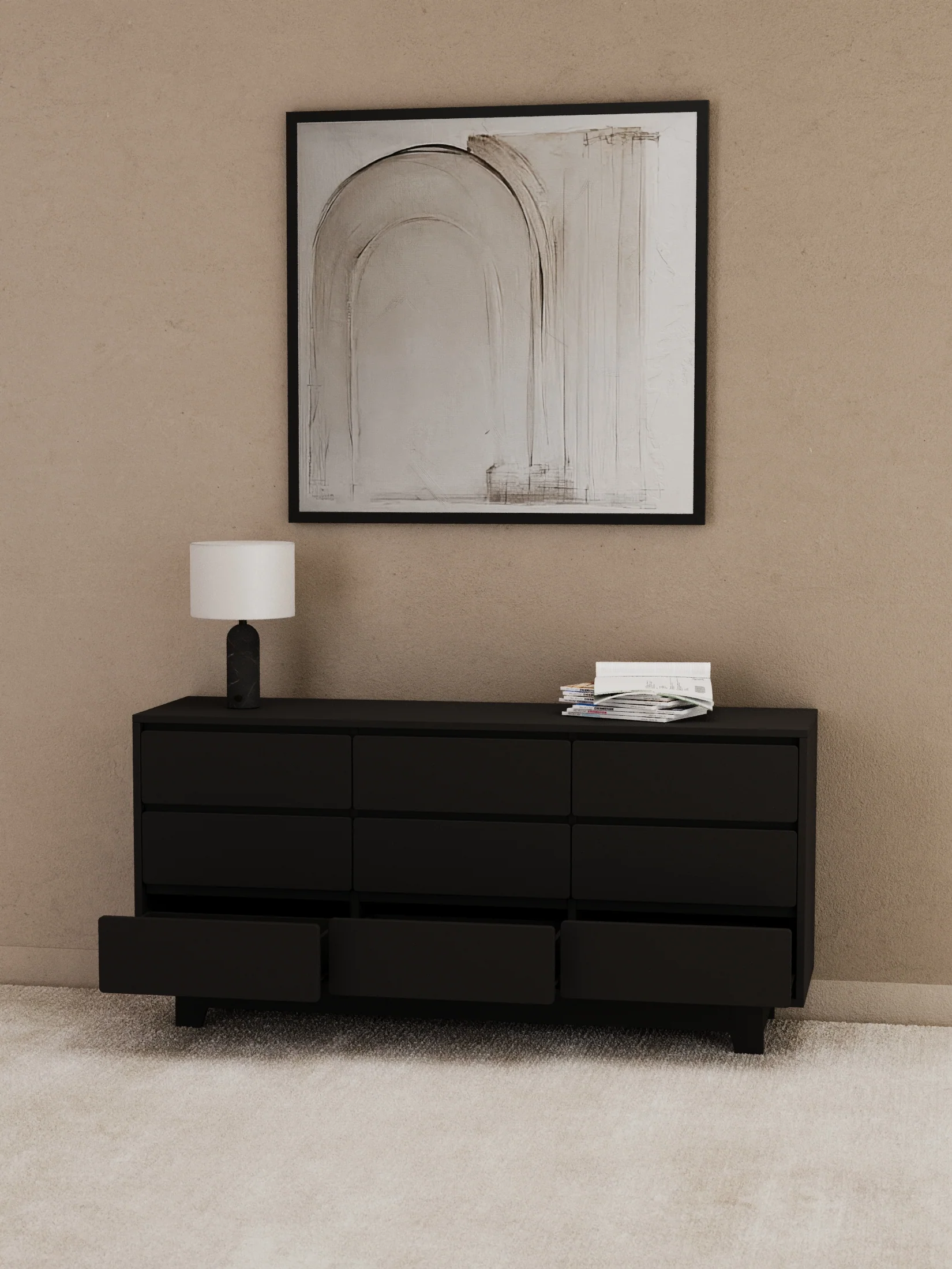 Georgie Black Lowboy 9-Drawer Dresser - Image 3