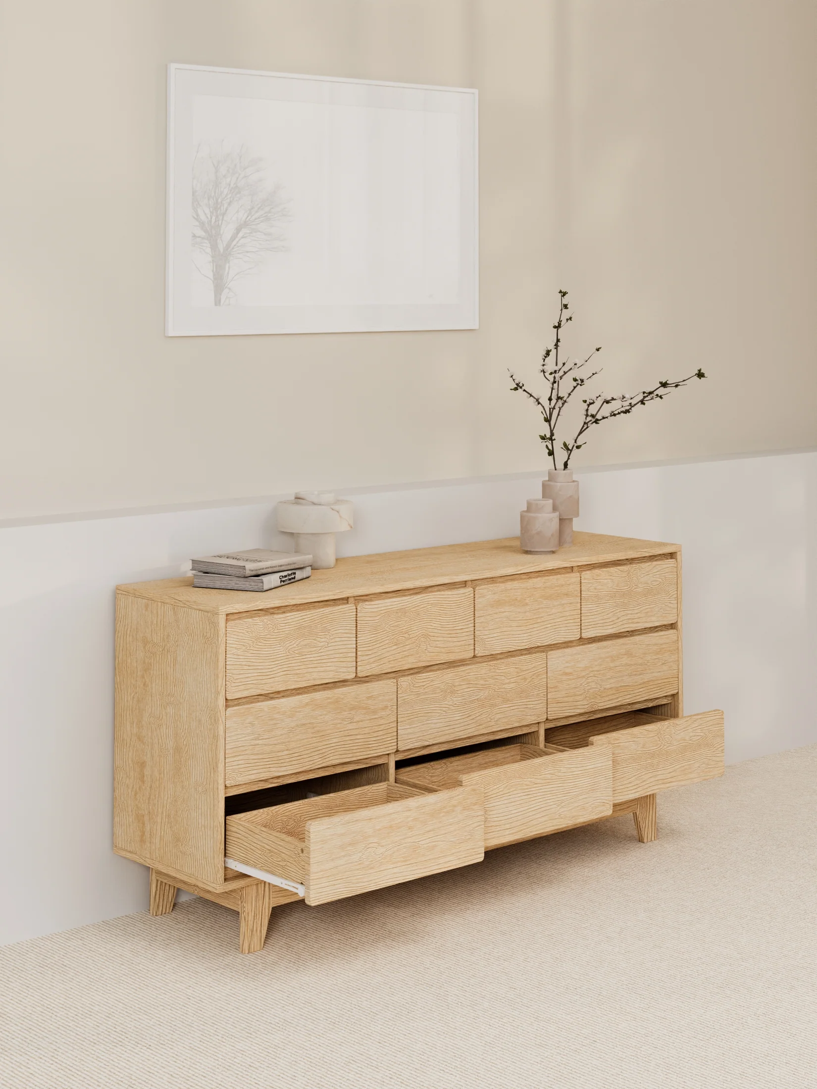 Georgie Natural Oak Lowboy 10-Drawer Dresser - Image 2