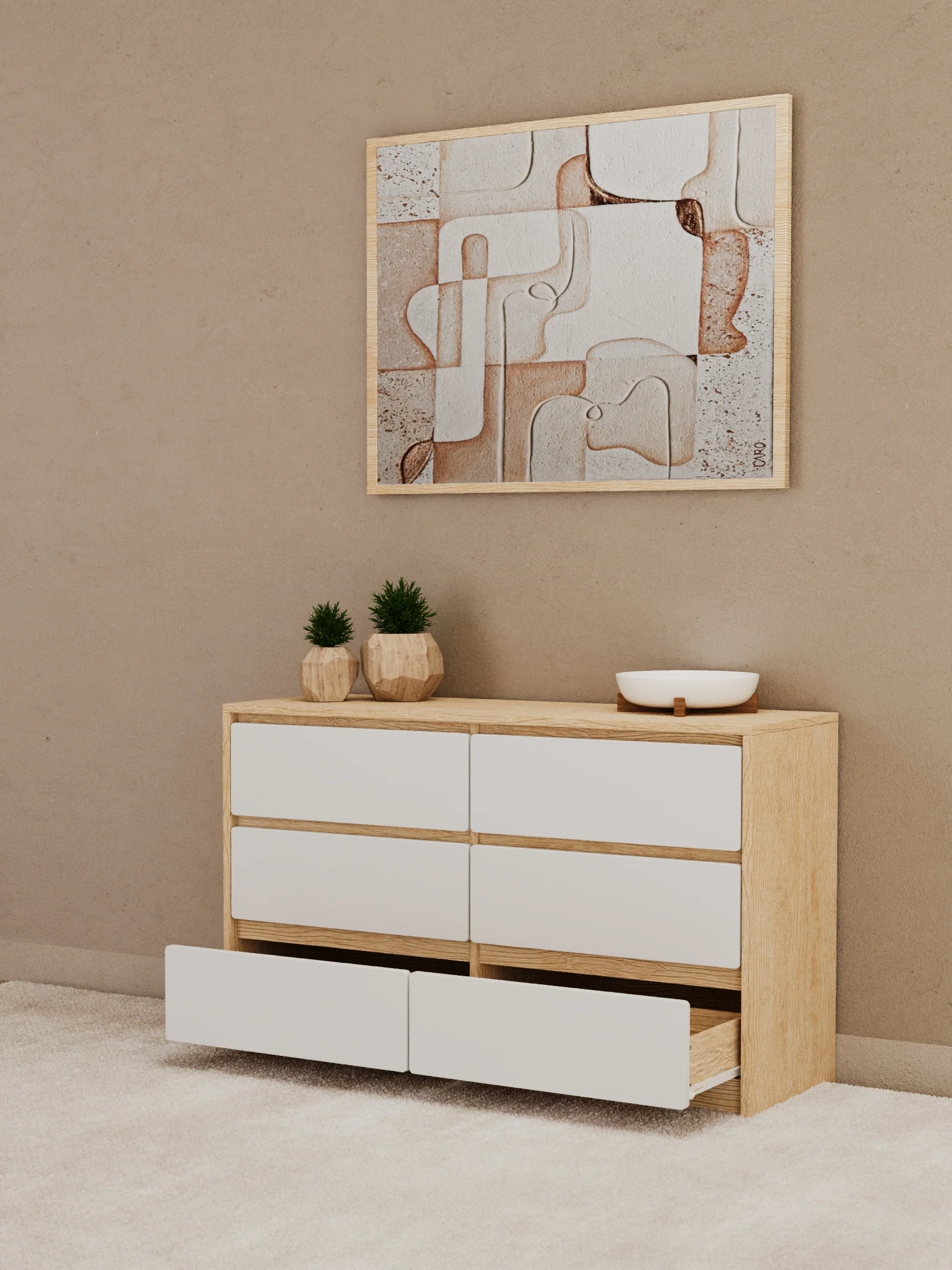 Georgie Natural & White 6-Drawer Dresser - Image 2