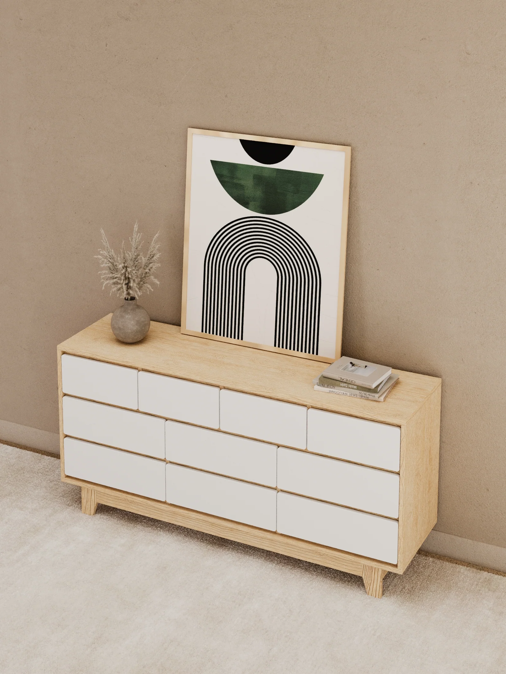 Georgie Natural & White Lowboy 10-Drawer Dresser - Image 3