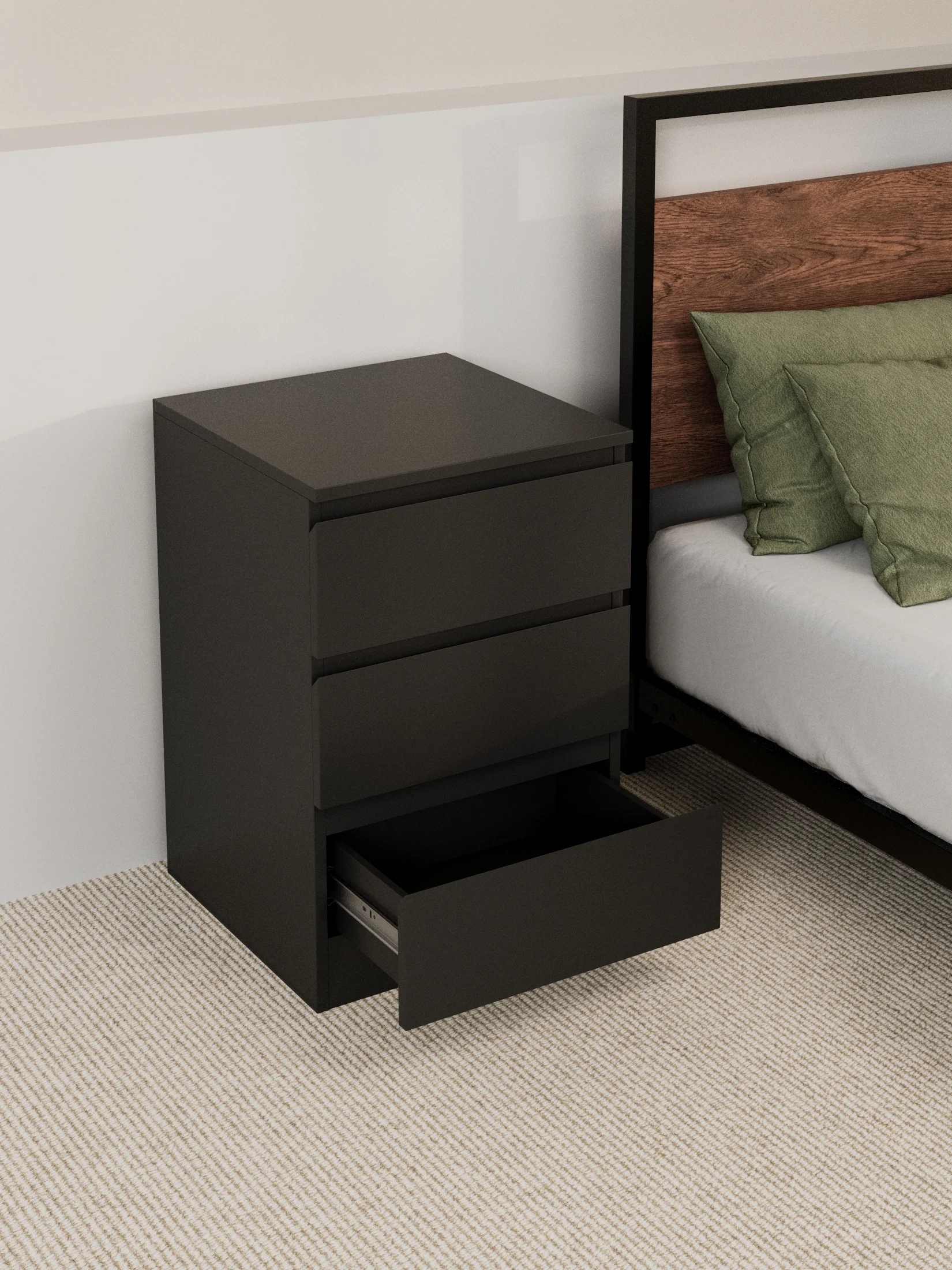 Grace Black Modern Bedside Table - Image 2