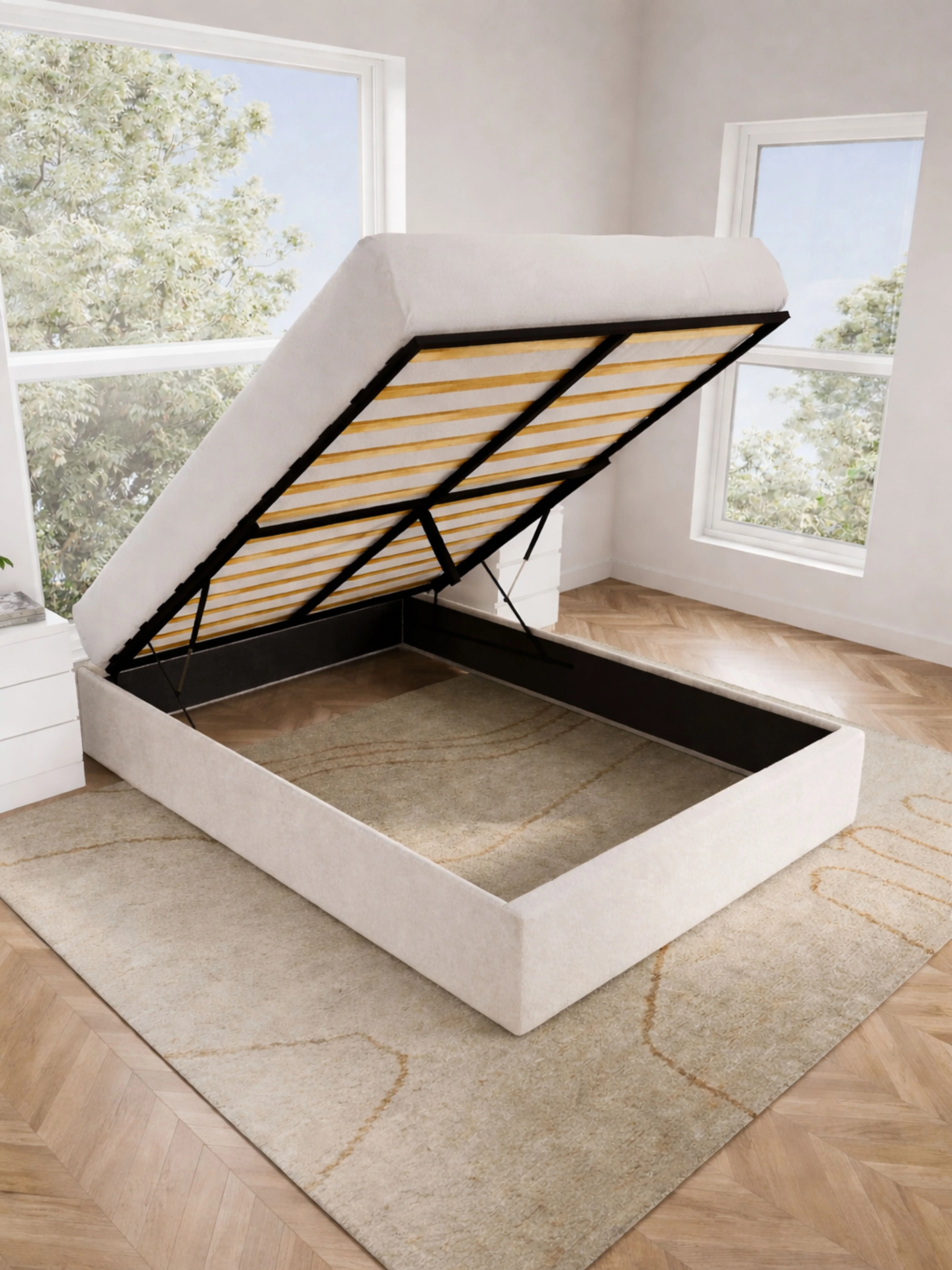 Lola White Boucle Gas Lift Bed Base - Image 2
