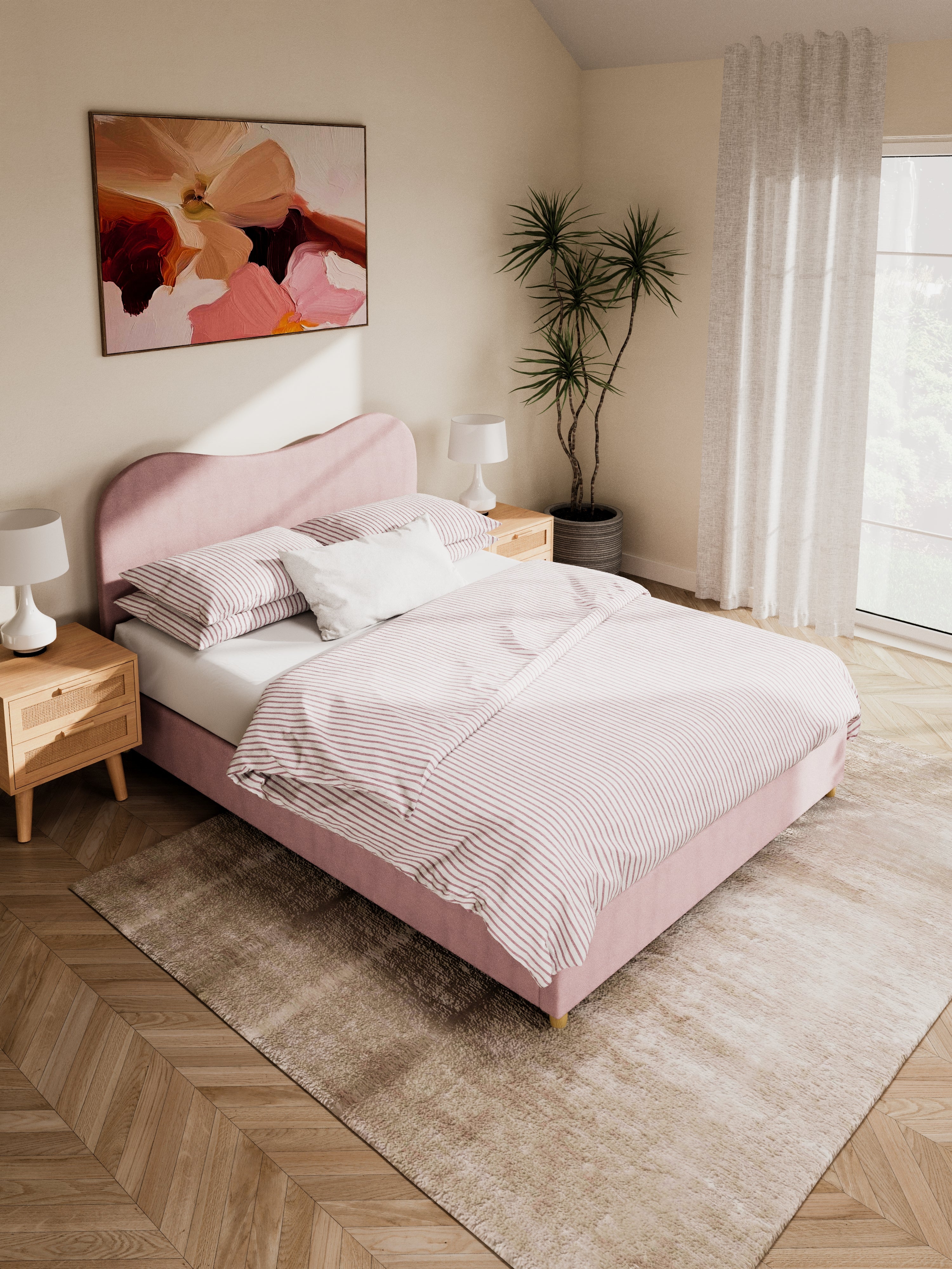 May Plush Pink Wavy Boucle Bed Frame - Image 2