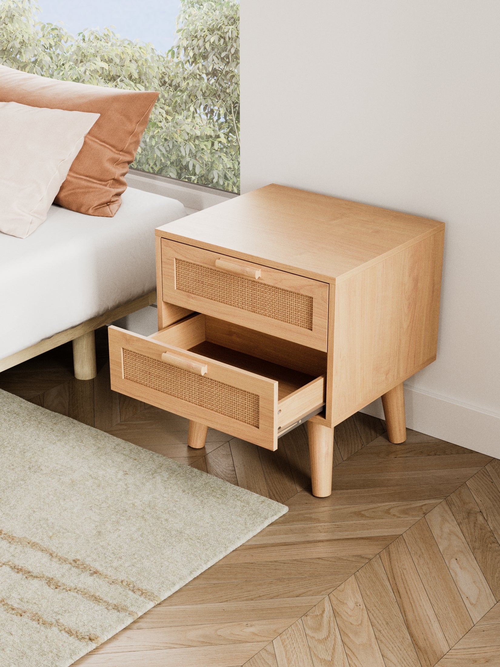 Nina Rattan Wooden Bedside Table - Image 2