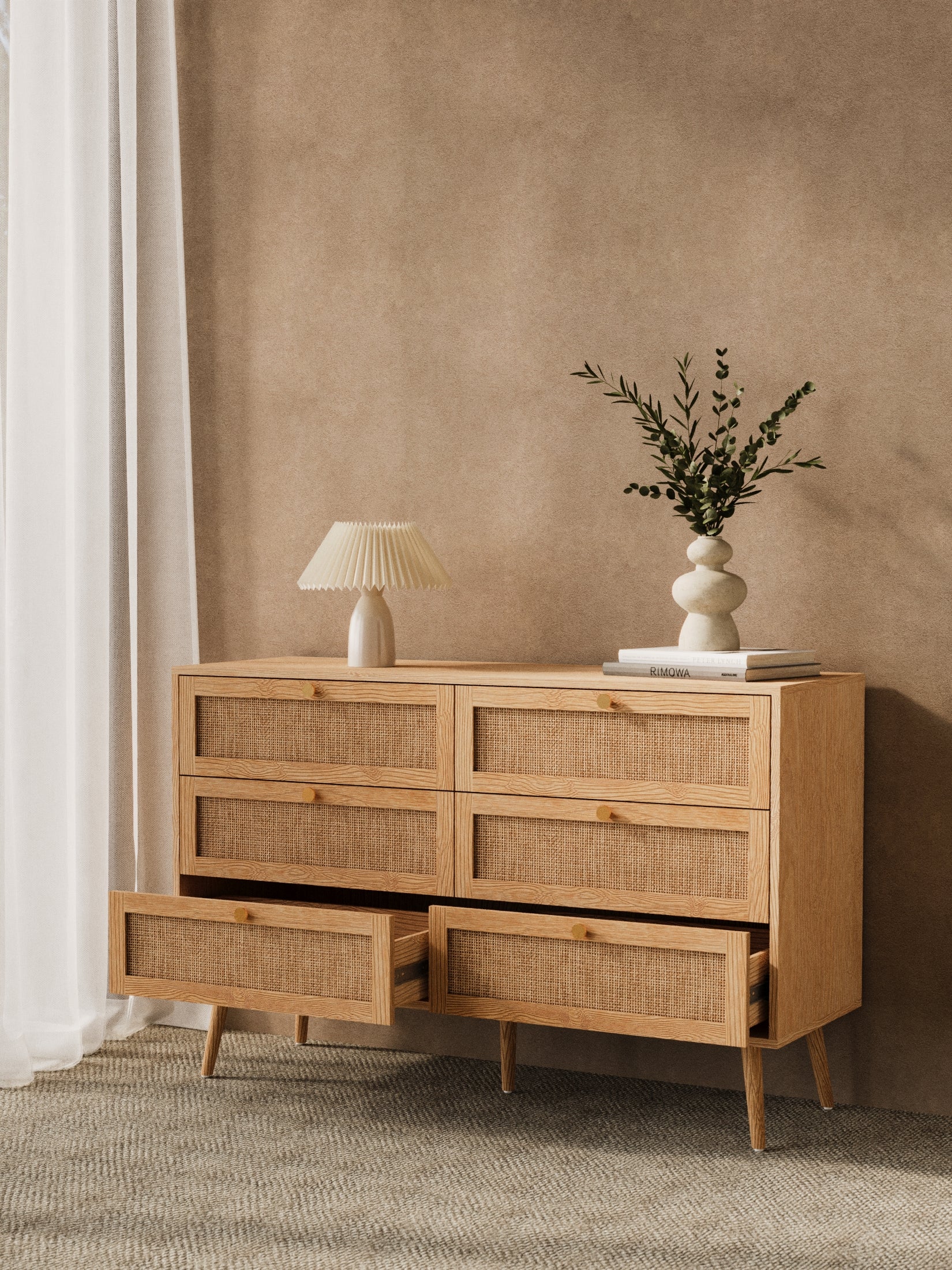 Olivia Natural Rattan 6-Drawer Dresser - Image 2