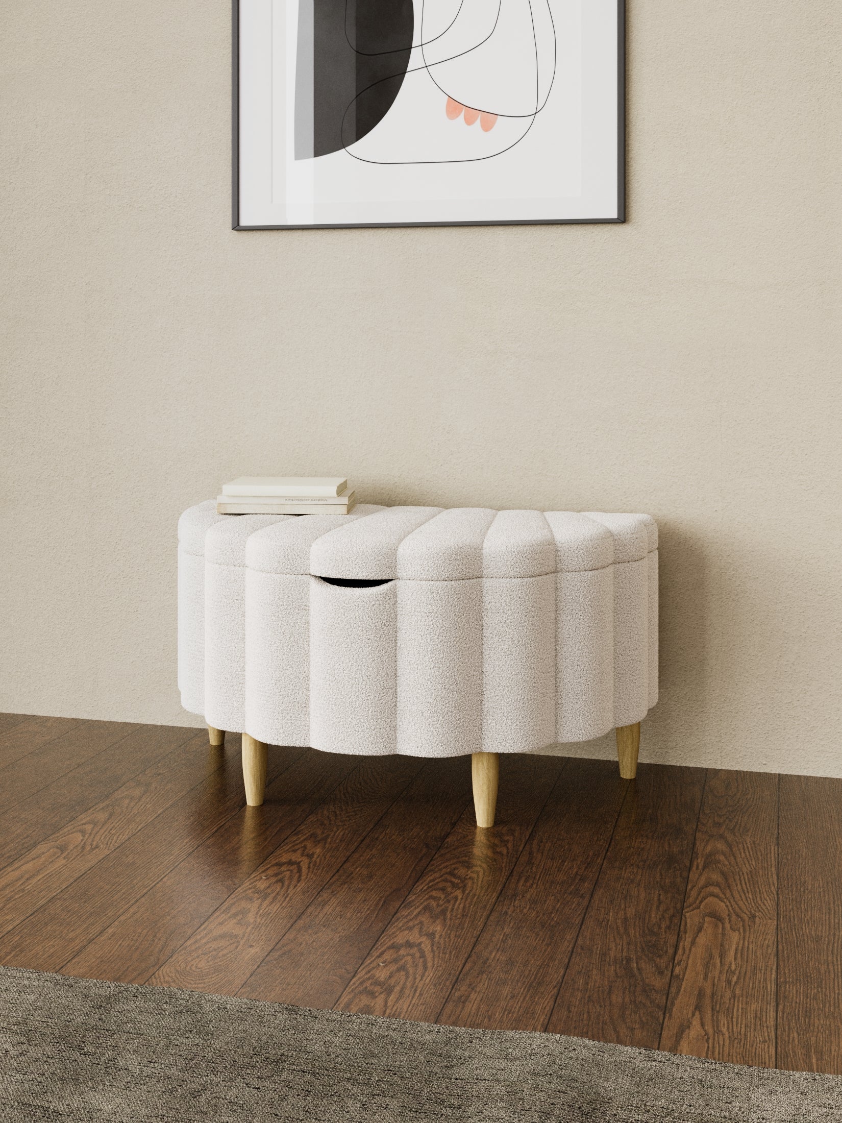 Shell Boucle Cushioned Storage Ottoman - Image 2