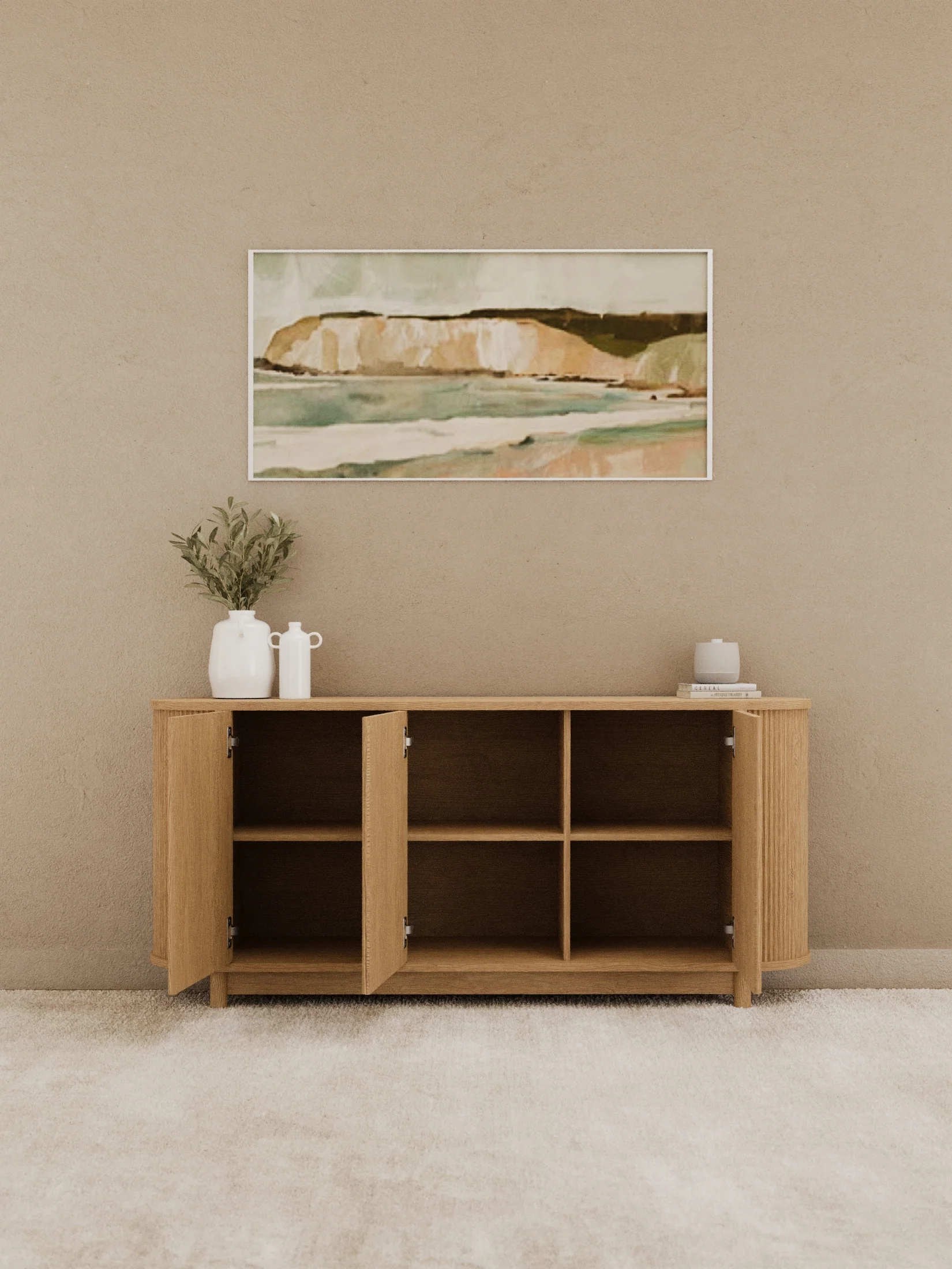 Zephyr Premium Natural Curved Sideboard Cabinet 160cm - Image 2